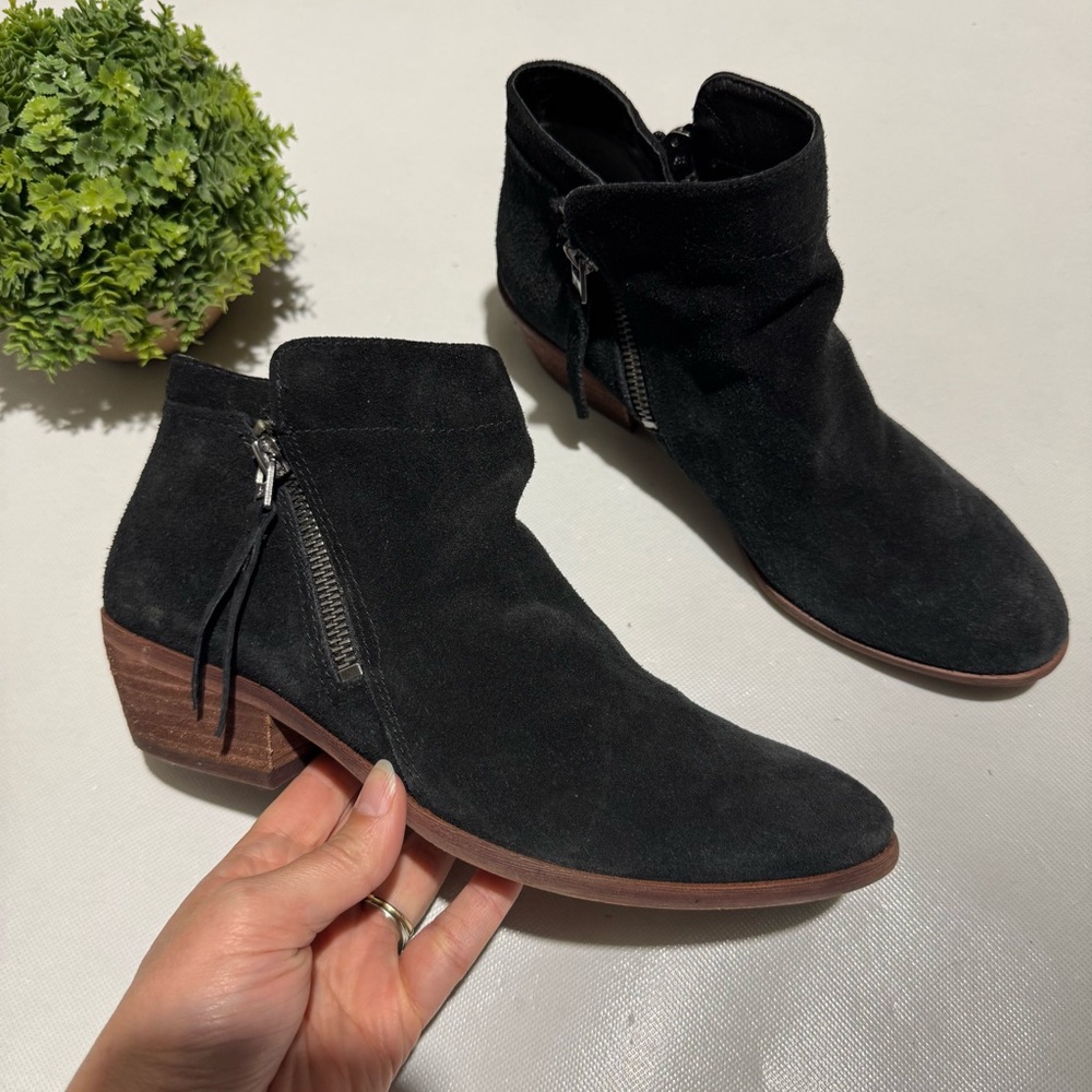 Sam Edelman Packet Black Suede‎ Leather Ankle Boots Size 7 Western Boho Fall
